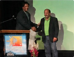Robin Christian accepting Best Screenplay Award in LA